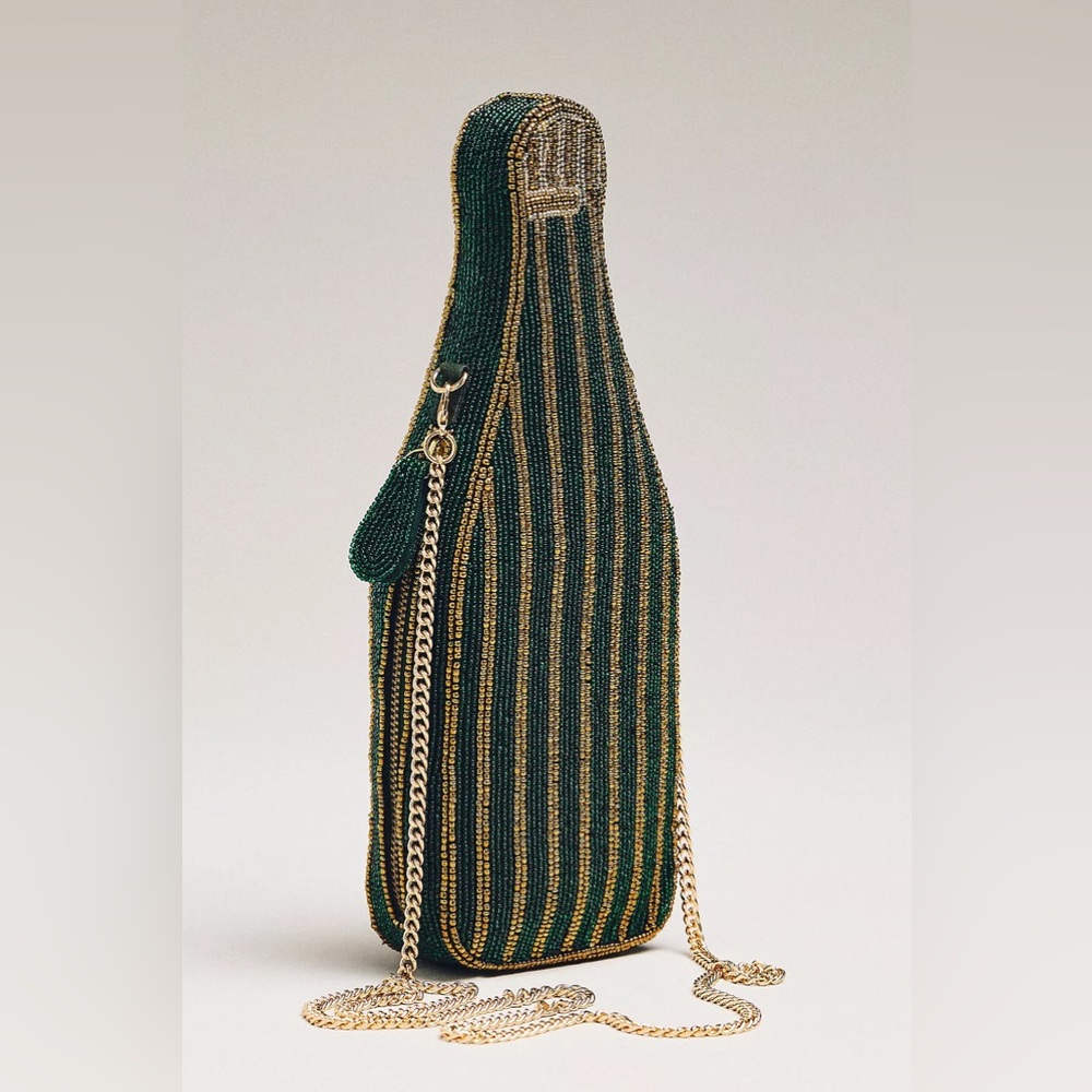 Anthropologie Beaded Icon Champagne Bottle Crossbody Bag - Picture 3 of 5